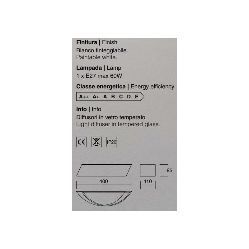 SBIECO PICCOLA DI ISYLUCE APPLIQUE DESIGN MODERNO VERNICIABILE ECONOMICA ISYLUCE - Cristalensi Shop Online