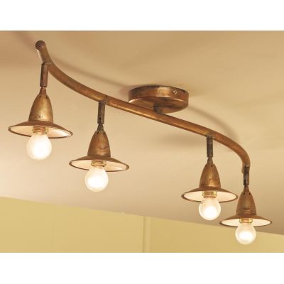 EYA PLAFONIERA CM 100 IN OTTONE NATURALE OPPURE ANTRACITE O RUGGINE CON 4 SPOT CRISTALENSI OTTONE - Cristalensi Shop Online