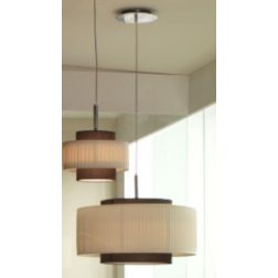 LIU' SOSPENSIONE IN ACCIAIO SATINATO CON PARALUME PLISSE DOPPIO VOLUME CRISTALENSI OTTONE - Cristalensi Shop Online 2