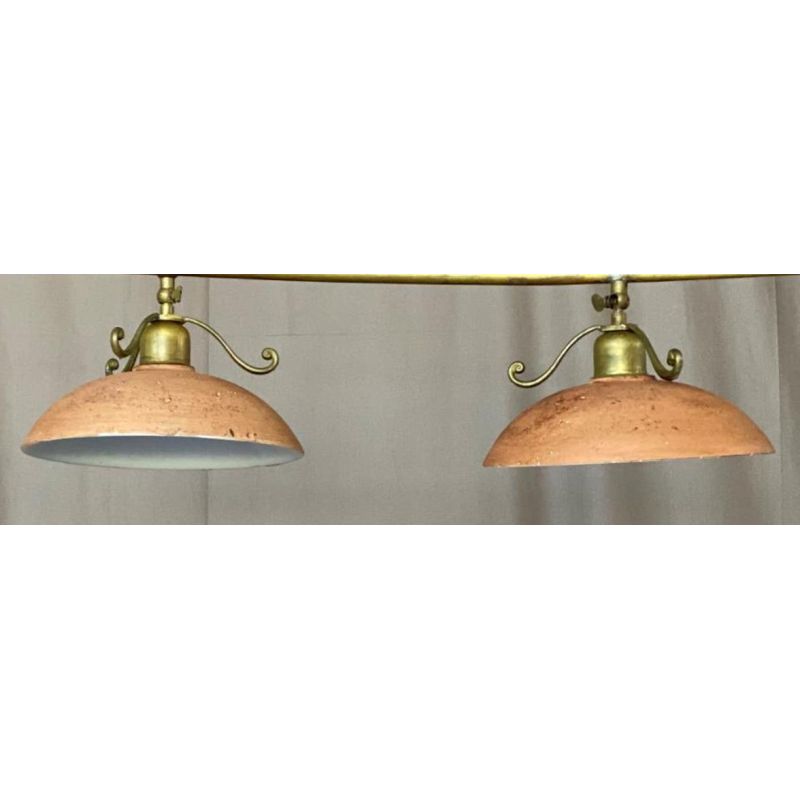 ANTICO TOSCANO SOSPENSIONE LAMPADARIO 3 LUCI IN OTTONE E PIATTI IN TERRACOTTA CRISTALENSI OTTONE - Cristalensi Shop Online