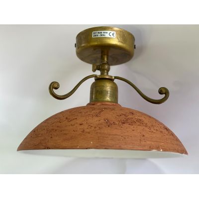 ANTICO TOSCANO PLAFONIERA PIATTO IN TERRACOTTA DIAMETRO 20 CM MONTATURA OTTONE CRISTALENSI OTTONE - Cristalensi Shop Online