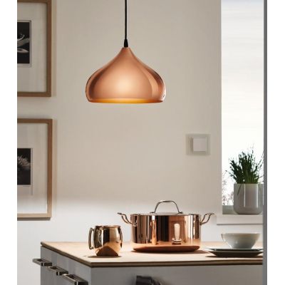 HAPTON SOSPENSIONE VINTAGE IN METALLO RAME CON INTERNO IN BIANCO EGLO - Cristalensi Shop Online