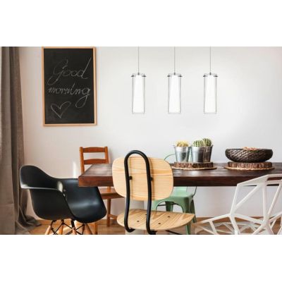PINTO 3 SOSPENSIONE A TRE LUCI CON VETRI BIANCHI EGLO - Cristalensi Shop Online