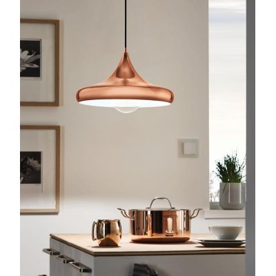 CORETTO 2 SOSPENSIONE VINTAGE IN METALLO RAME CON INTERNO IN BIANCO EGLO - Cristalensi Shop Online