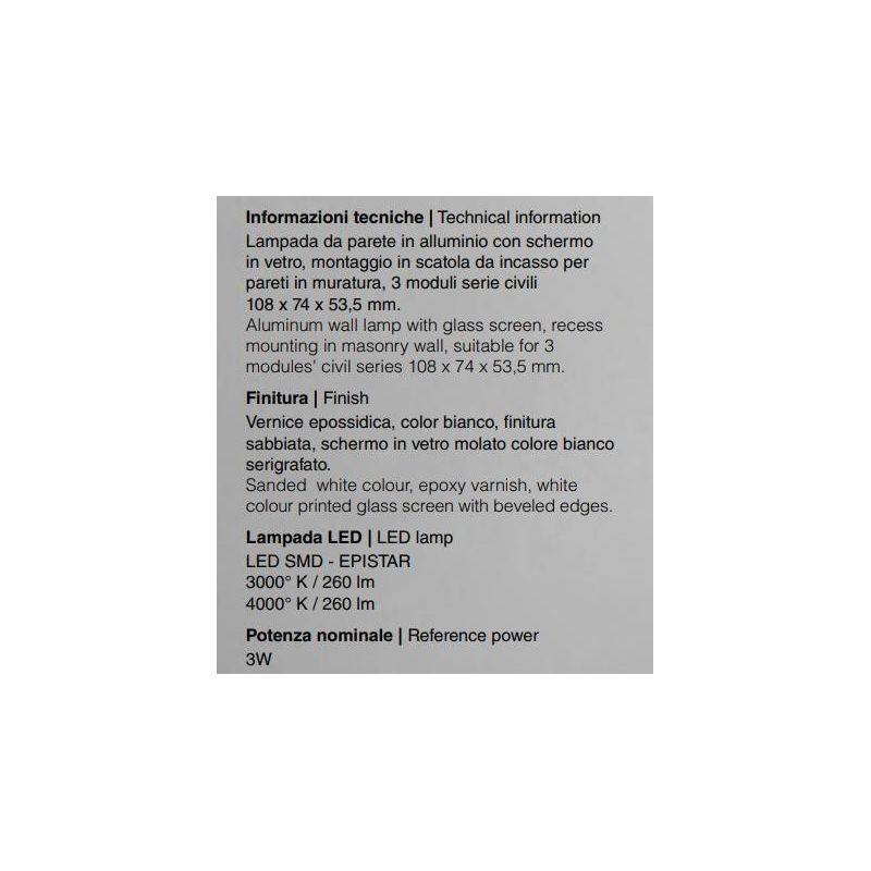 VETRONOTTE ISYLUCE SEGNAPASSO PER CASSETTA 503 LED 3W IP65 3000K O 4000K VETRO BIANCO ISYLUCE - Cristalensi Shop Online