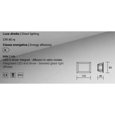 VETRONOTTE ISYLUCE SEGNAPASSO PER CASSETTA 503 LED 3W IP65 3000K O 4000K VETRO BIANCO ISYLUCE - Cristalensi Shop Online