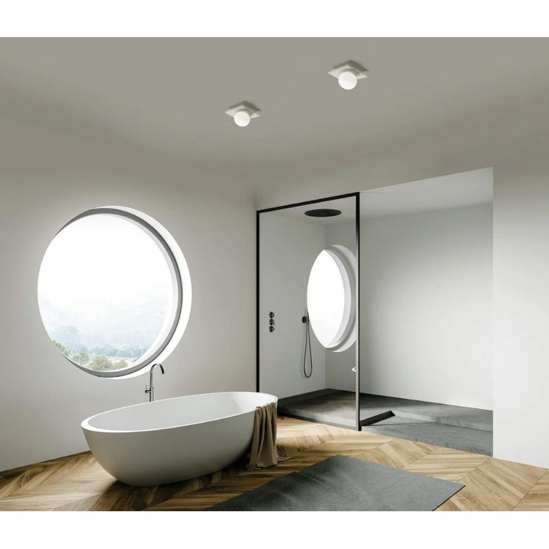 T387 PICCOLA PLAFONIERA 1 LUCE IN GESSO CON DIFFUSORE IN VETRO LAMPADINA ATTACCO GX53 Sforzin Illuminazione - Cristalensi Shop O