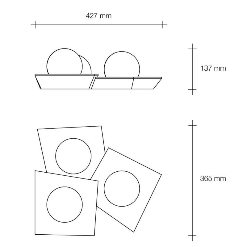 T389 PLAFONIERA 3 LUCI IN GESSO BIANCO VERNICIABILE DIFFUSORI IN VETRO LAMPADINE ATTACCO GX53 Sforzin Illuminazione - Cristalens