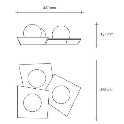 T389 PLAFONIERA 3 LUCI IN GESSO BIANCO VERNICIABILE DIFFUSORI IN VETRO LAMPADINE ATTACCO GX53 Sforzin Illuminazione - Cristalens