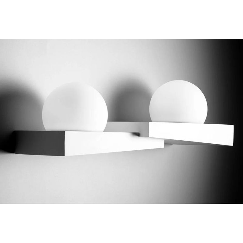 T386 APPLIQUE MODERNA CON 2 LUCI IN GESSO BIANCO VERNICIABILE DIFFUSORI IN VETRO LAMPADINE ATTACCO GX53 Sforzin Illuminazione -