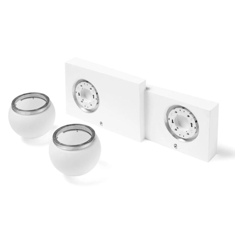 T386 APPLIQUE MODERNA CON 2 LUCI IN GESSO BIANCO VERNICIABILE DIFFUSORI IN VETRO LAMPADINE ATTACCO GX53 Sforzin Illuminazione -