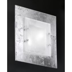 MANHATTAN PLAFONIERA 38x38 IN VETRO DECORO FOGLIA ORO,RAME O ARGENTO MADE IN ITALY Familamp - Cristalensi Shop Online