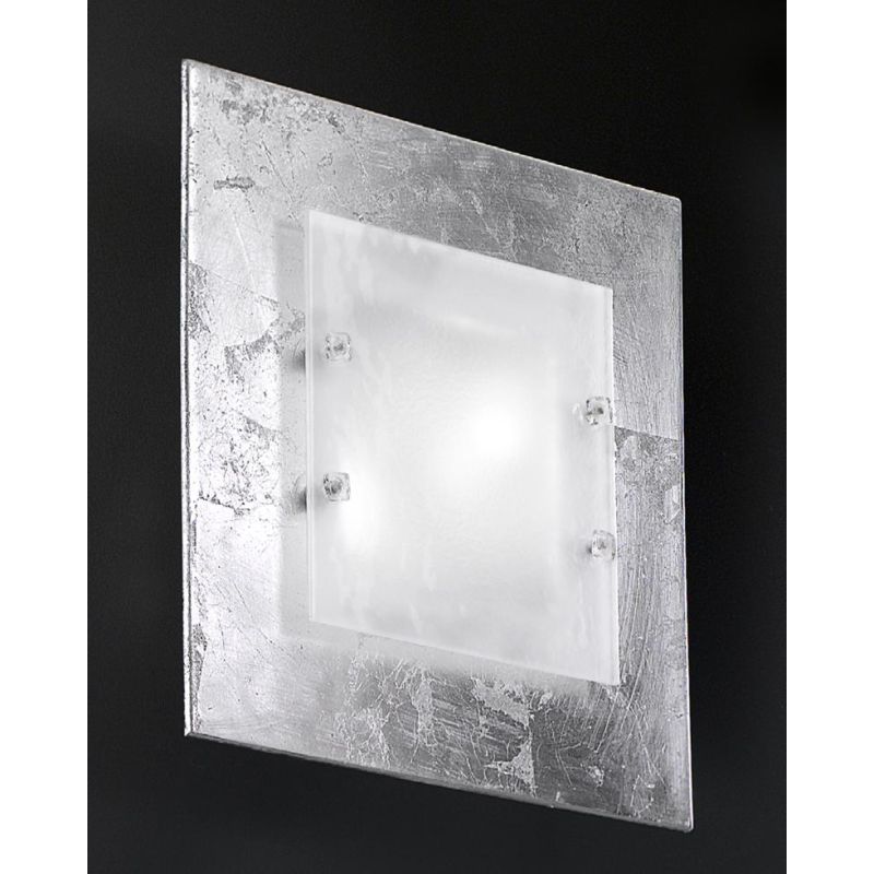 MANHATTAN PLAFONIERA 38x38 IN VETRO DECORO FOGLIA ORO,RAME O ARGENTO MADE IN ITALY Familamp - Cristalensi Shop Online