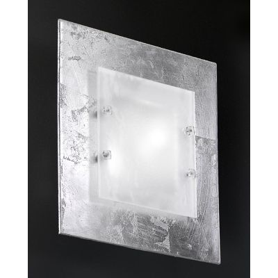 MANHATTAN PLAFONIERA 38x38 IN VETRO DECORO FOGLIA ORO,RAME O ARGENTO MADE IN ITALY Familamp - Cristalensi Shop Online