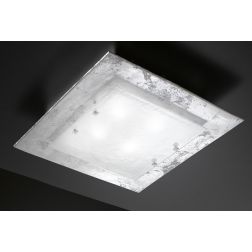 MANHATTAN PLAFONIERA 58X58 IN VETRO DECORO FOGLIA ORO,RAME O ARGENTO MADE IN ITALY Familamp - Cristalensi Shop Online