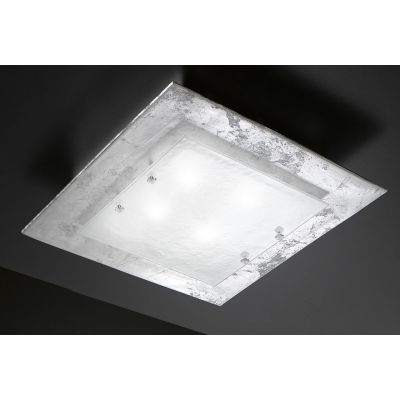 MANHATTAN PLAFONIERA 58X58 IN VETRO DECORO FOGLIA ORO,RAME O ARGENTO MADE IN ITALY Familamp - Cristalensi Shop Online