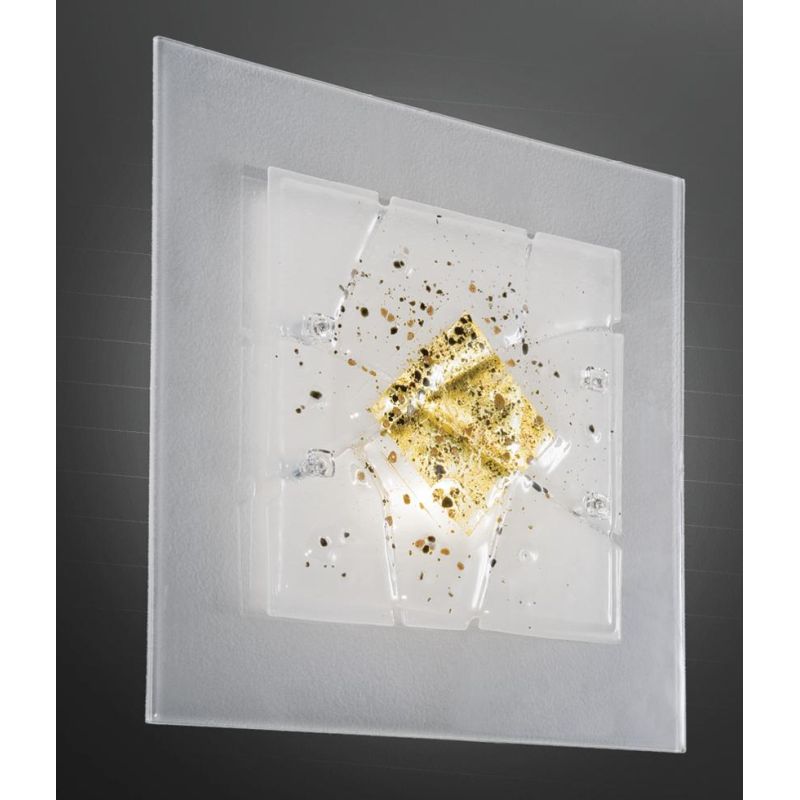 MIAMI PLAFONIERA CM 40X40 IN VETRO IN FOGLIA ORO O ARGENTO CON 7 DECORI MADE IN ITALY Familamp - Cristalensi Shop Online