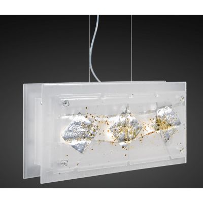 MIAMI SOSPENSIONE MODERNA 50x25 IN VETRO IN FOGLIA ORO O ARGENTO CON 7 DECORI MADE IN ITALY Familamp - Cristalensi Shop Online
