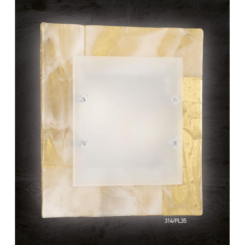 SAHARA PLAFONIERA CM 35x35 IN VETRO DECORO FOGLIA ORO O ARGENTO CLASSICA MADE IN ITALY Familamp - Cristalensi Shop Online