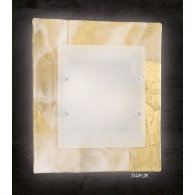 SAHARA PLAFONIERA CM 35x35 IN VETRO DECORO FOGLIA ORO O ARGENTO CLASSICA MADE IN ITALY Familamp - Cristalensi Shop Online