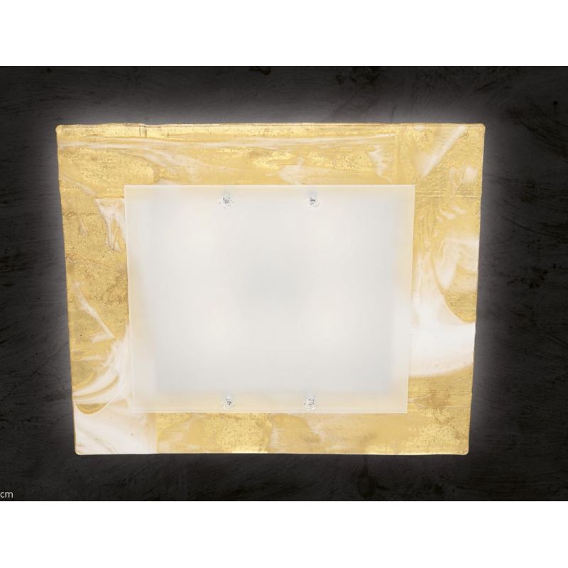 SAHARA PLAFONIERA CM 45x45 IN VETRO DECORO FOGLIA ORO O ARGENTO CLASSICA MADE IN ITALY Familamp - Cristalensi Shop Online