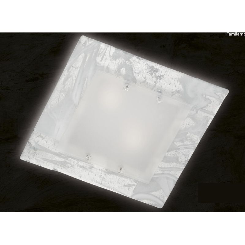 SAHARA PLAFONIERA CM 45x45 IN VETRO DECORO FOGLIA ORO O ARGENTO CLASSICA MADE IN ITALY Familamp - Cristalensi Shop Online