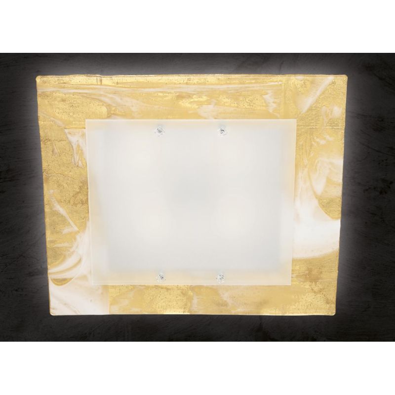 SAHARA PLAFONIERA CM 60X60 IN VETRO DECORO FOGLIA ORO O ARGENTO CLASSICA MADE IN ITALY Familamp - Cristalensi Shop Online