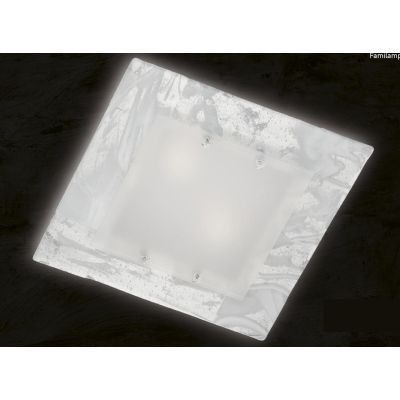 SAHARA PLAFONIERA CM 60X60 IN VETRO DECORO FOGLIA ORO O ARGENTO CLASSICA MADE IN ITALY Familamp - Cristalensi Shop Online