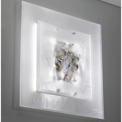 ABSTRACUS PLAFONIERA MODERNA 48x48 IN VETRO LAVORATO A MANO 3 DECORAZIONI MADE IN ITALY Familamp - Cristalensi Shop Online