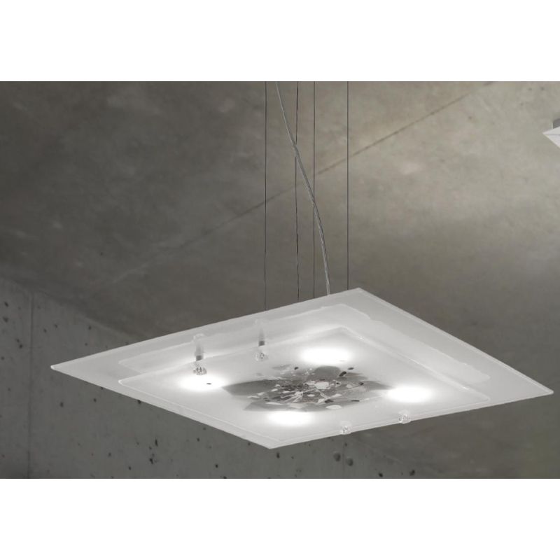 ABSTRACUS SOSPENSIONE 58X58 IN VETRO LAVORATO A MANO 3 DECORAZIONI MADE IN ITALY Familamp - Cristalensi Shop Online
