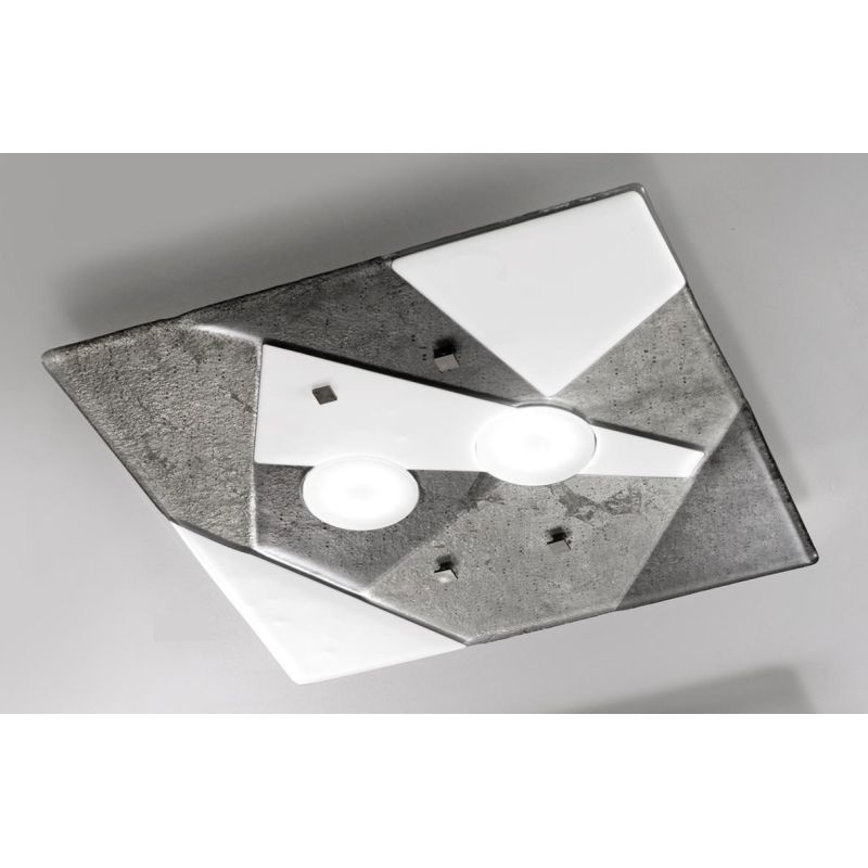 TRIGONO PLAFONIERA 38x38 IN VETRO GRIGIO O AZZURRO MADE IN ITALY LAMPADINE 2XGX53 Familamp - Cristalensi Shop Online