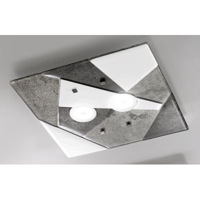 TRIGONO PLAFONIERA 38x38 IN VETRO GRIGIO O AZZURRO MADE IN ITALY LAMPADINE 2XGX53 Familamp - Cristalensi Shop Online