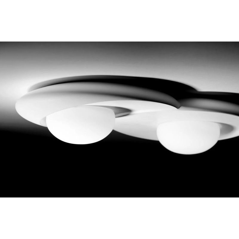 T401 PLAFONIERA MODERNA 2 LUCI IN GESSO BIANCO VERNICIABILE SFERE IN VETRO LAMPADINE ATTACCO GX53 Sforzin Illuminazione - Crista