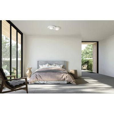 T401 PLAFONIERA MODERNA 2 LUCI IN GESSO BIANCO VERNICIABILE SFERE IN VETRO LAMPADINE ATTACCO GX53 Sforzin Illuminazione - Crista