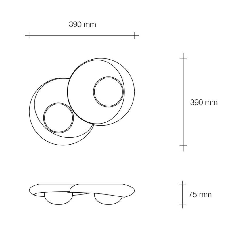 T401 PLAFONIERA MODERNA 2 LUCI IN GESSO BIANCO VERNICIABILE SFERE IN VETRO LAMPADINE ATTACCO GX53 Sforzin Illuminazione - Crista