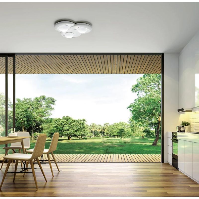 T402 PLAFONIERA MODERNA 3 LUCI IN GESSO BIANCO VERNICIABILE SFERE IN VETRO LAMPADINE ATTACCO GX53 Sforzin Illuminazione - Crista