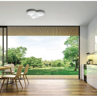 T402 PLAFONIERA MODERNA 3 LUCI IN GESSO BIANCO VERNICIABILE SFERE IN VETRO LAMPADINE ATTACCO GX53 Sforzin Illuminazione - Crista