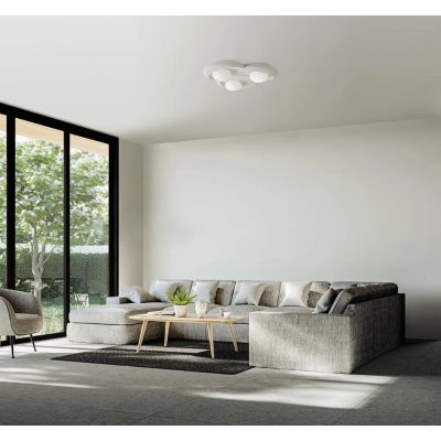 T402 PLAFONIERA MODERNA 3 LUCI IN GESSO BIANCO VERNICIABILE SFERE IN VETRO LAMPADINE ATTACCO GX53 Sforzin Illuminazione - Crista