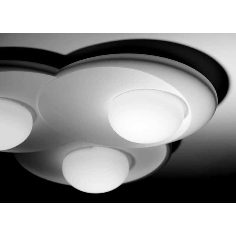 T402 PLAFONIERA MODERNA 3 LUCI IN GESSO BIANCO VERNICIABILE SFERE IN VETRO LAMPADINE ATTACCO GX53 Sforzin Illuminazione - Crista