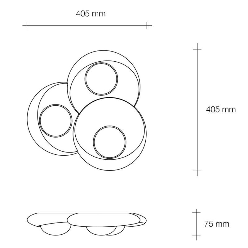 T402 PLAFONIERA MODERNA 3 LUCI IN GESSO BIANCO VERNICIABILE SFERE IN VETRO LAMPADINE ATTACCO GX53 Sforzin Illuminazione - Crista