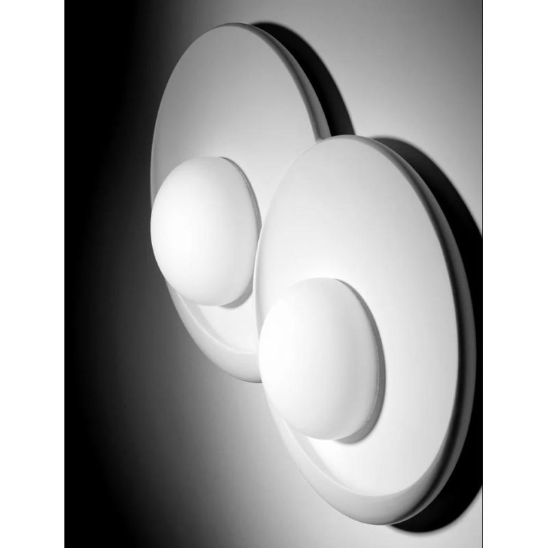 T400 APPLIQUE 2 LUCI TONDEGGIANTE IN GESSO BIANCO VERNICIABILE CON SFERE IN VETRO LAMPADINE ATTACCO GX53 Sforzin Illuminazione -