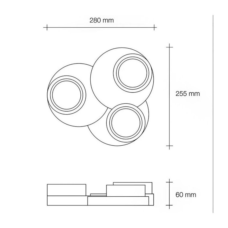 T359 LAMPADA DA SOFFITTO A 3 LUCI IN GESSO BIANCO VERNICIABILE L28 CM LAMPADINE ATTACCO GX53 Sforzin Illuminazione - Cristalensi