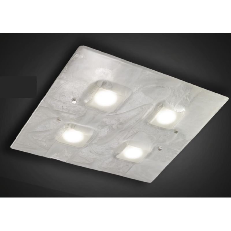 ASTRO PLAFONIERA 58X58 IN VETRO DECORO FOGLIA ORO,RAME O ARGENTO MADE IN ITALY Familamp - Cristalensi Shop Online