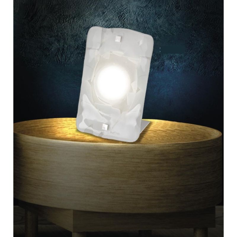 LODGE LUMETTO PICCOLO IN VETRO LAVORATO IN ITALIA DECORO FOGLIA ORO O ARGENTO Familamp - Cristalensi Shop Online