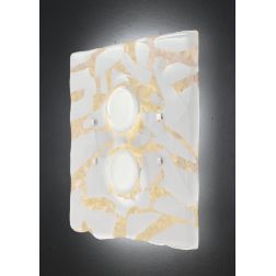 LODGE APPLIQUE 2 LUCI CM 38X38 IN VETRO LAVORATO IN ITALIA DECORO FOGLIA ORO O ARGENTO Familamp - Cristalensi Shop Online