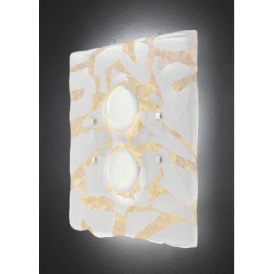 LODGE APPLIQUE 2 LUCI CM 38X38 IN VETRO LAVORATO IN ITALIA DECORO FOGLIA ORO O ARGENTO Familamp - Cristalensi Shop Online