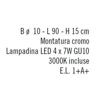 ELIO 4 BINARIO 4 LUCI CROMO LUCIDO CON FARETTI LED LAMPADINE IN VETRO PER BAGNO Illuminando - Cristalensi Shop Online