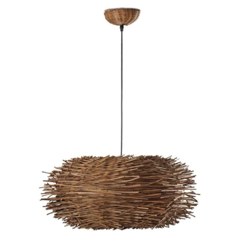 68153 SOSPENSIONE SINGOLA VINTAGE D60 CON PARALUME IN RATTAN LAMPADINA ATTACCO E27 FARO VENTILATORI - Cristalensi Shop Online