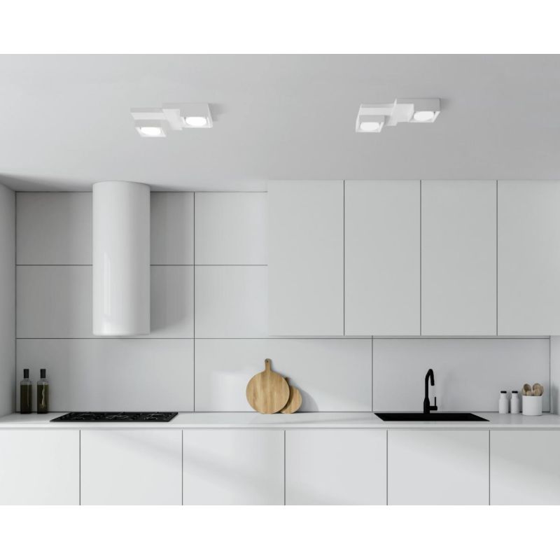 T377 SIBARI PLAFONIERA SQUADRATA 2 LUCI IN GESSO VERNICIABILE CM 29X20 LAMPADINE ATTACCO GX53 Sforzin Illuminazione - Cristalens
