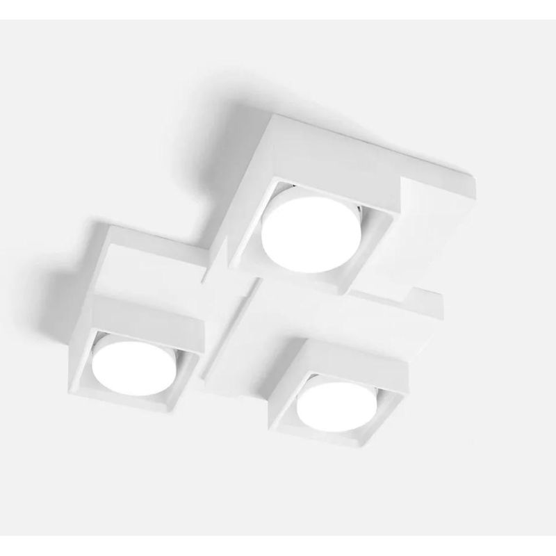 T378 SIBARI PLAFONIERA SQUADRATA 3 LUCI IN GESSO VERNICIABILE CM 29X31 LAMPADINE ATTACCO GX53 Sforzin Illuminazione - Cristalens